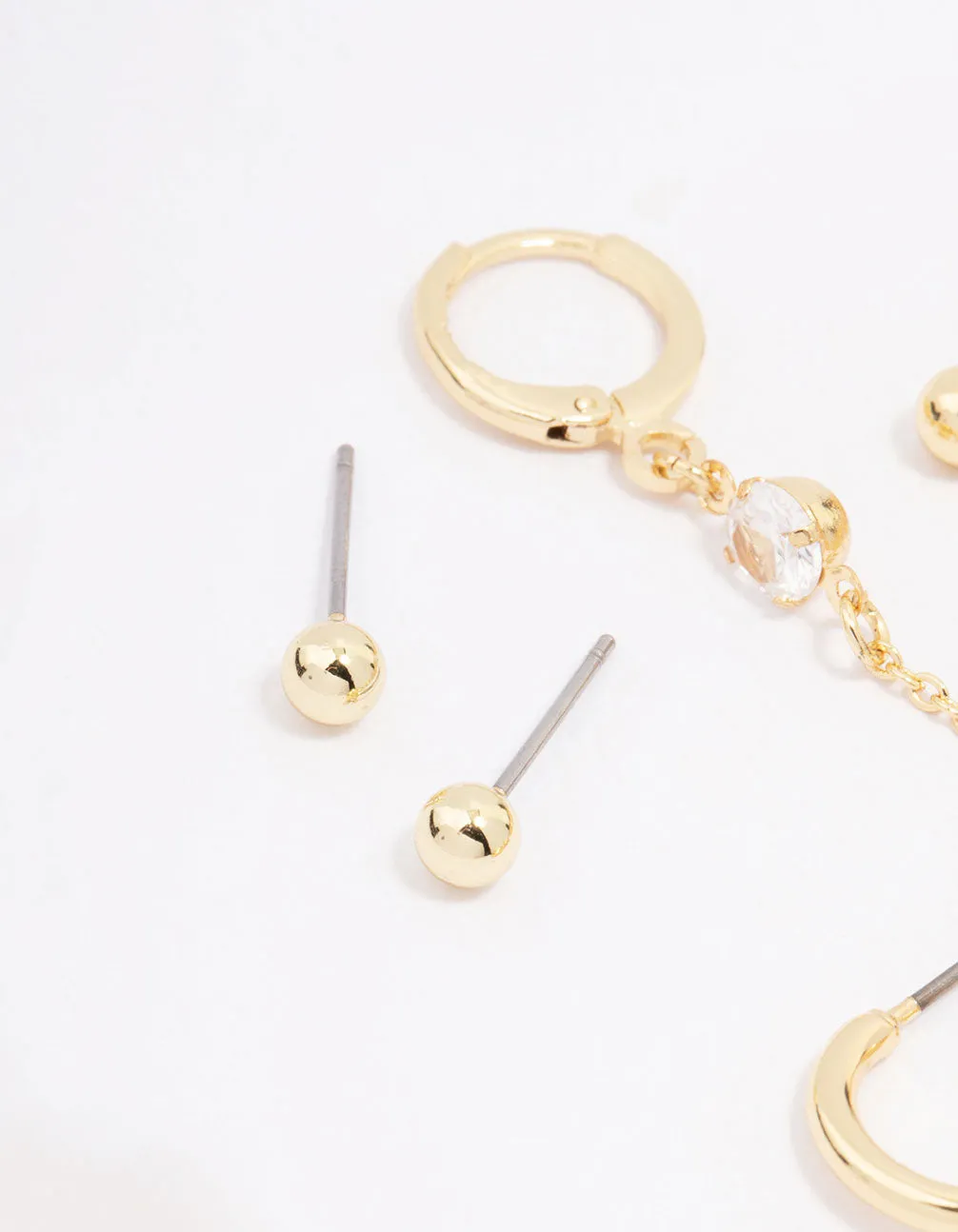 Gold Plated Baguette Hoop & Chain Earring 3-Pack