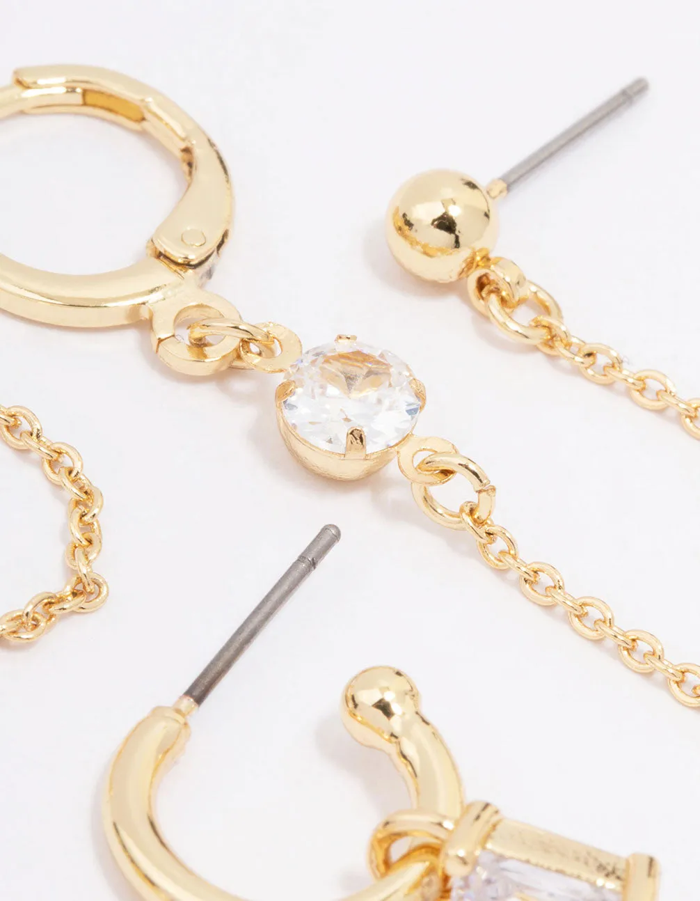Gold Plated Baguette Hoop & Chain Earring 3-Pack