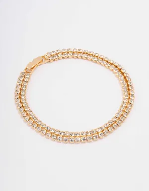 Gold Plated Brass Double Classic Tennis Bracelet