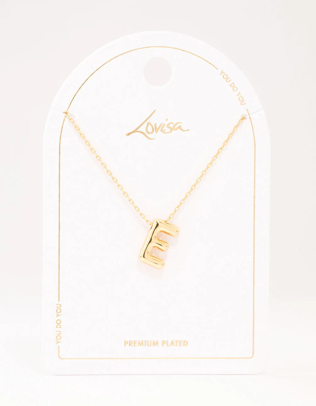 Gold Plated Bubble Letter E Necklace