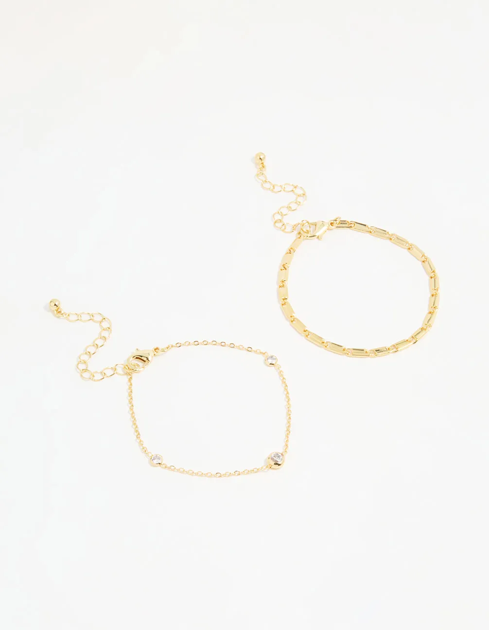 Gold Plated Cubic Zirconia & Chain Bracelets 2-Pack