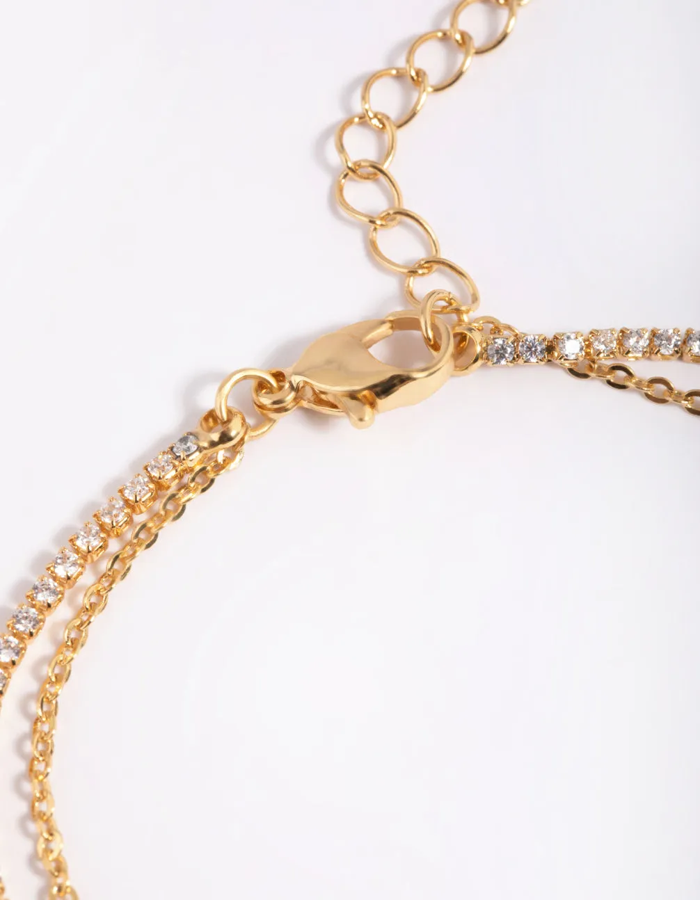 Gold Plated Cubic Zirconia Cupchain & Pearl Bracelets 2-Pack