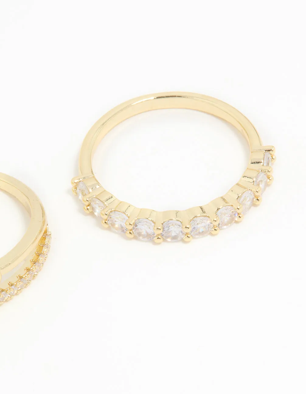 Gold Plated Cubic Zirconia Dainty Stacked Flower & Band Rings 2-Pack