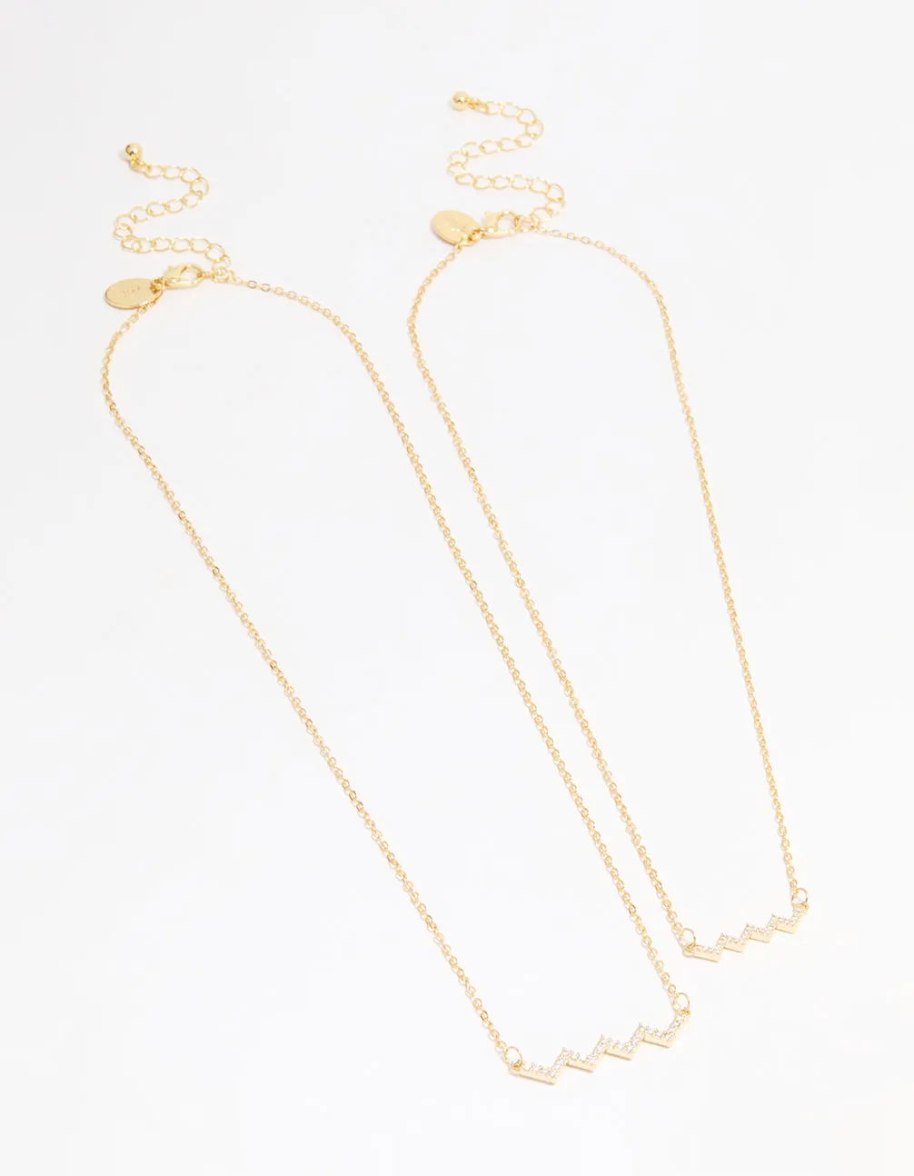 Gold Plated Cubic Zirconia Zig Zag Pendant Necklace Pack