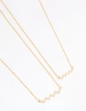 Gold Plated Cubic Zirconia Zig Zag Pendant Necklace Pack