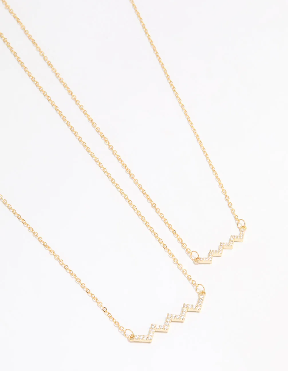 Gold Plated Cubic Zirconia Zig Zag Pendant Necklace Pack