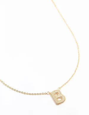 Gold Plated Pave Letter B Necklace