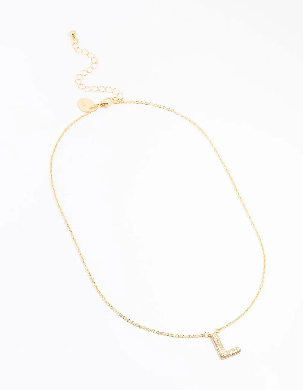 Gold Plated Pave Letter L Necklace