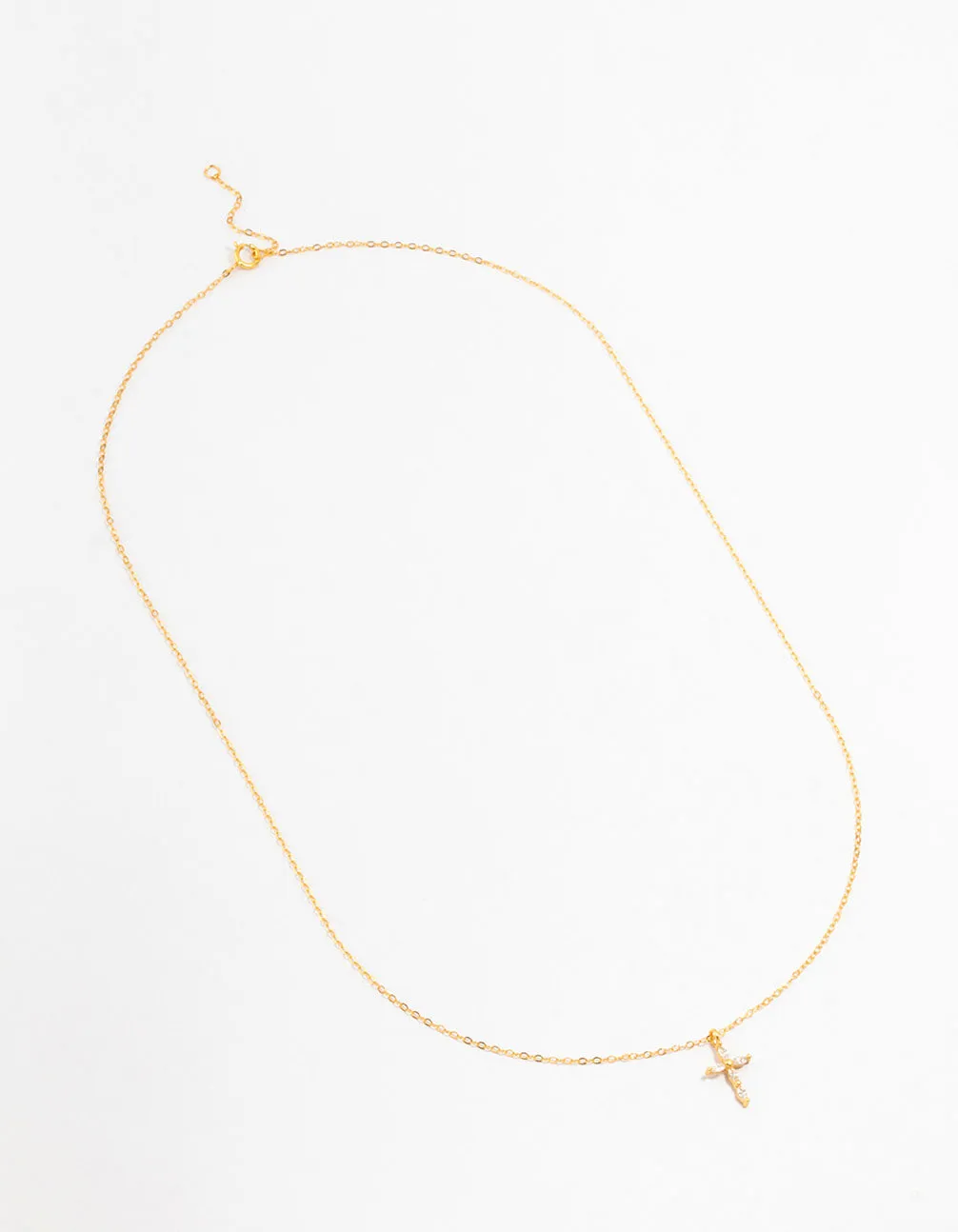 Gold Plated Sterling Silver Cubic Zirconia Cross Necklace