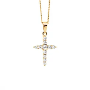 Gold Plated Sterling Silver Cubic Zirconia Cross Pendant 15mm P871G