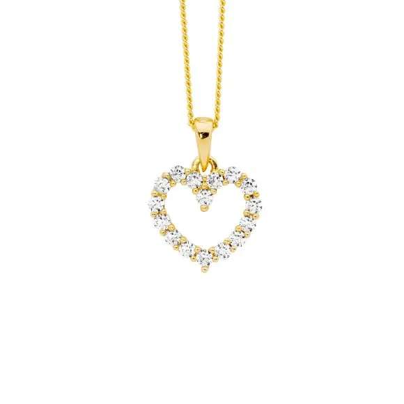 Gold Plated Sterling Silver Open Heart Cubic Zirconia Pendant P870G