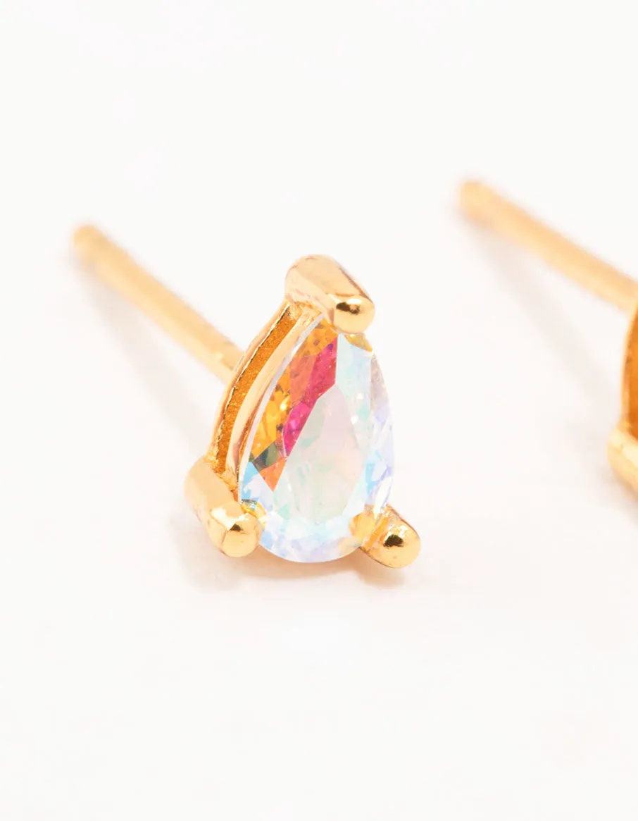 Gold Plated Sterling Silver Pear Cubic Zirconia Stud Earrings