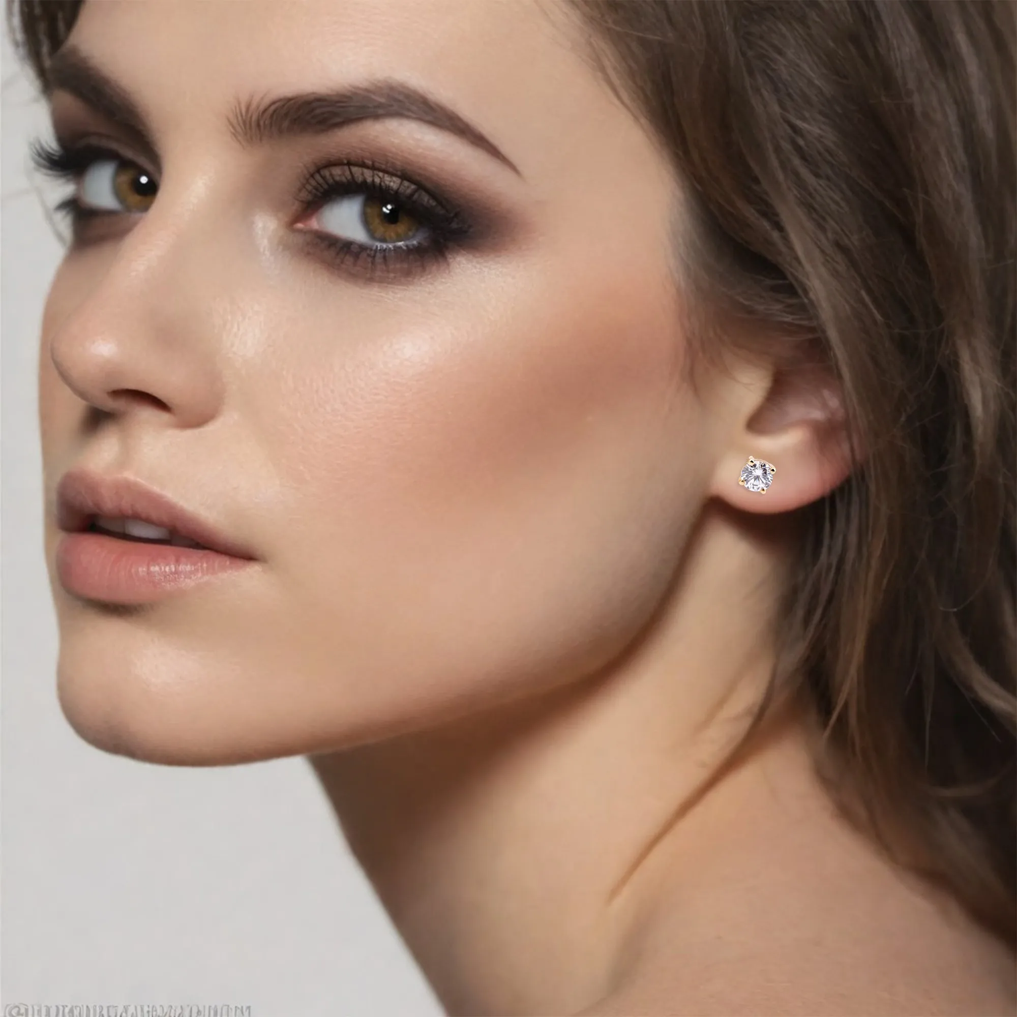 Golden Diamond Solitaire Stud Earrings