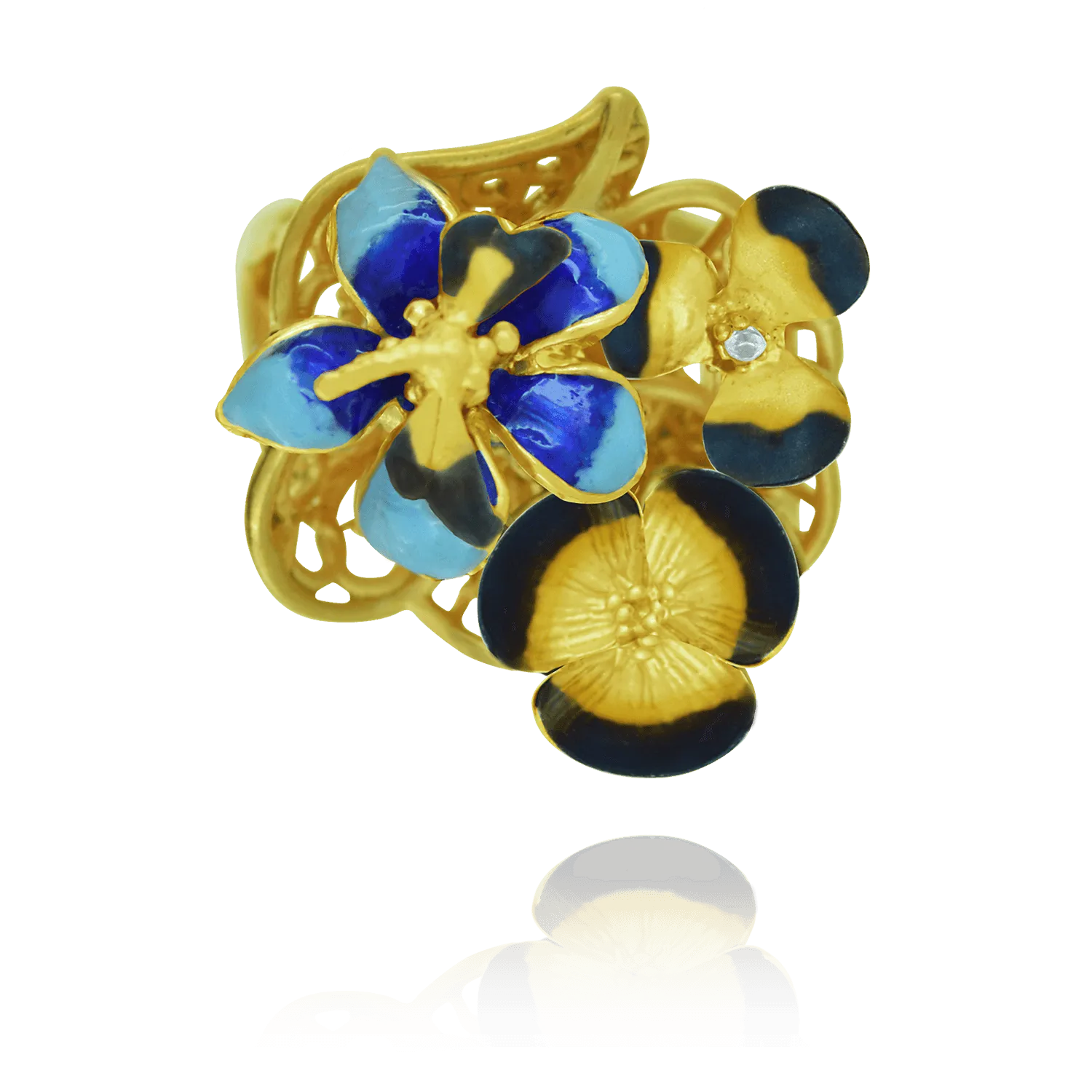 Golden Filigree Ember Blossom Ring