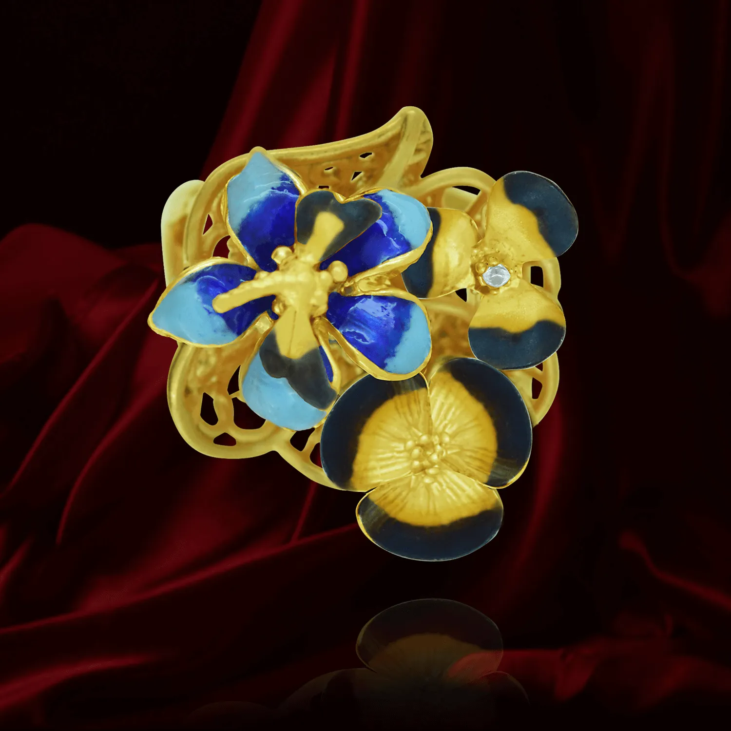 Golden Filigree Ember Blossom Ring