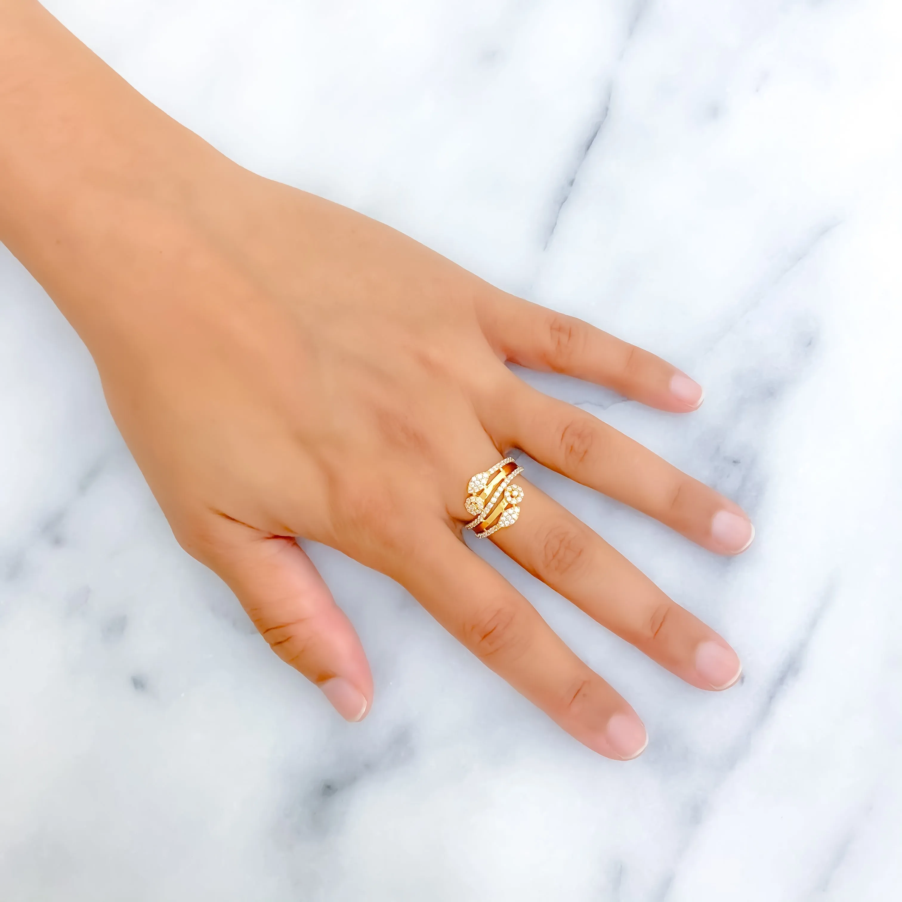 Graceful Detailed 22k Gold CZ Statement Ring