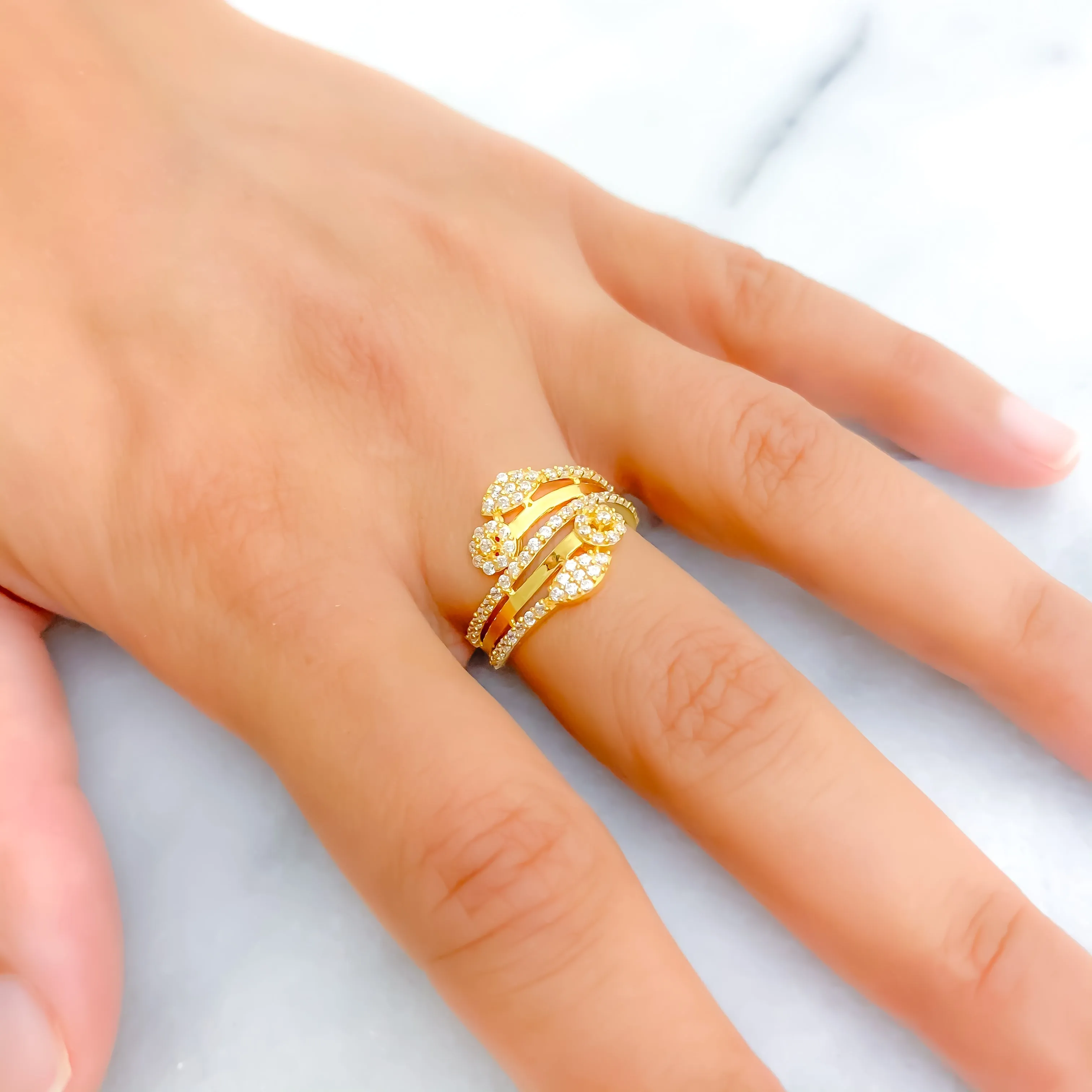Graceful Detailed 22k Gold CZ Statement Ring