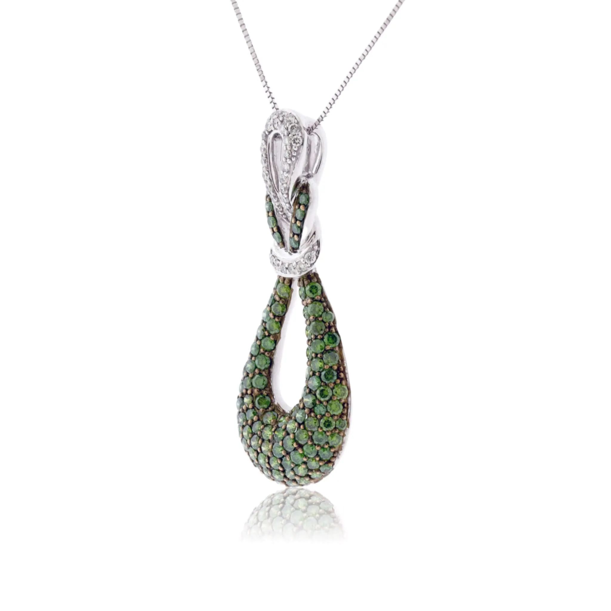 Green Diamond & Diamond Pendant w/Chain