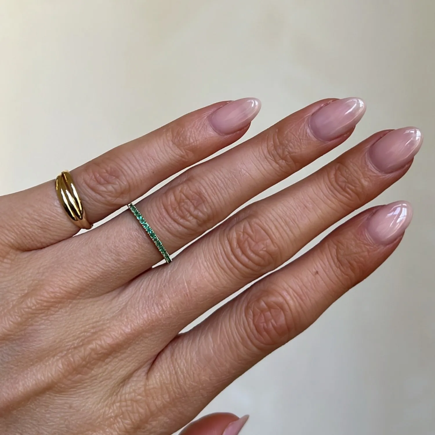 Green Emerald Row Ring