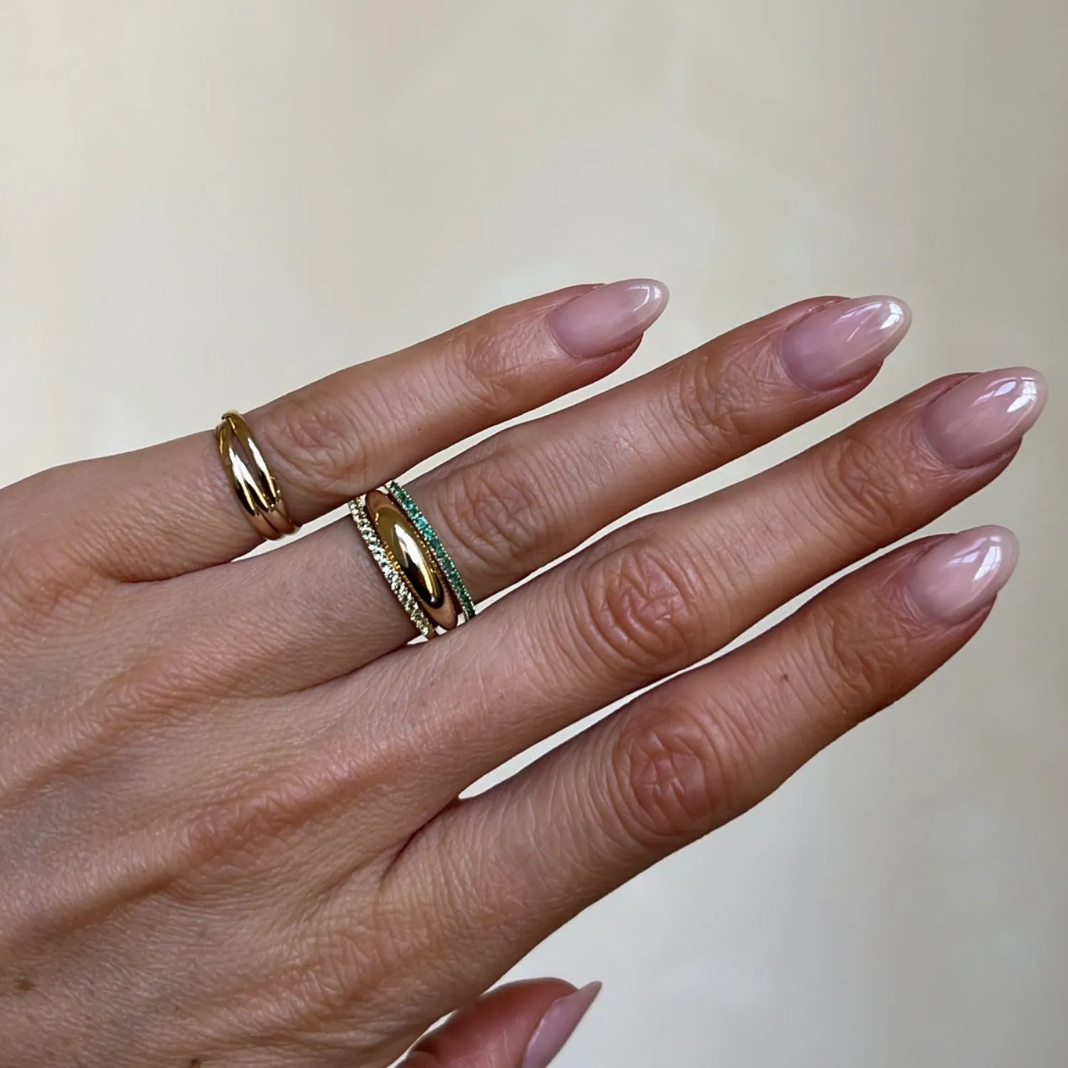 Green Emerald Row Ring