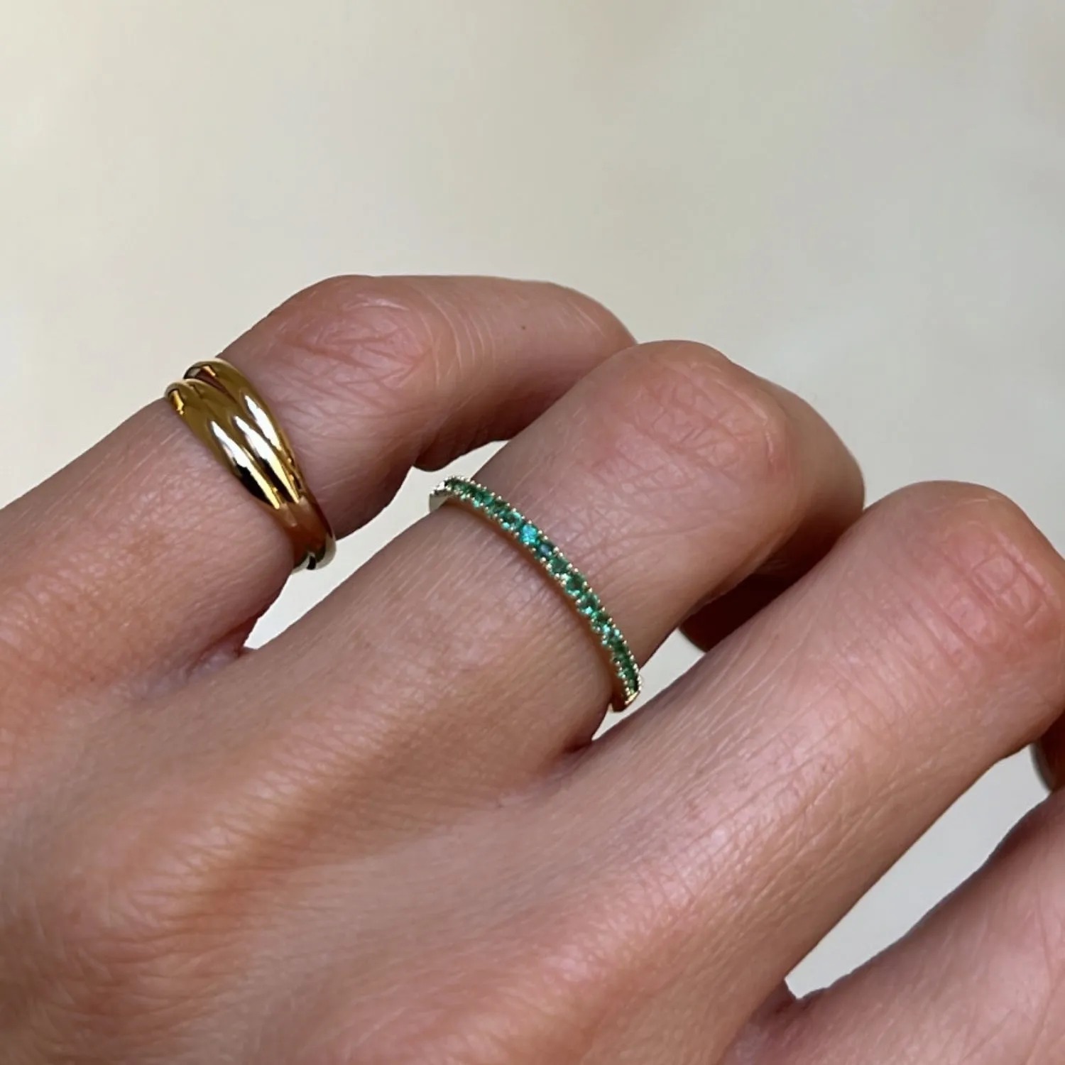 Green Emerald Row Ring