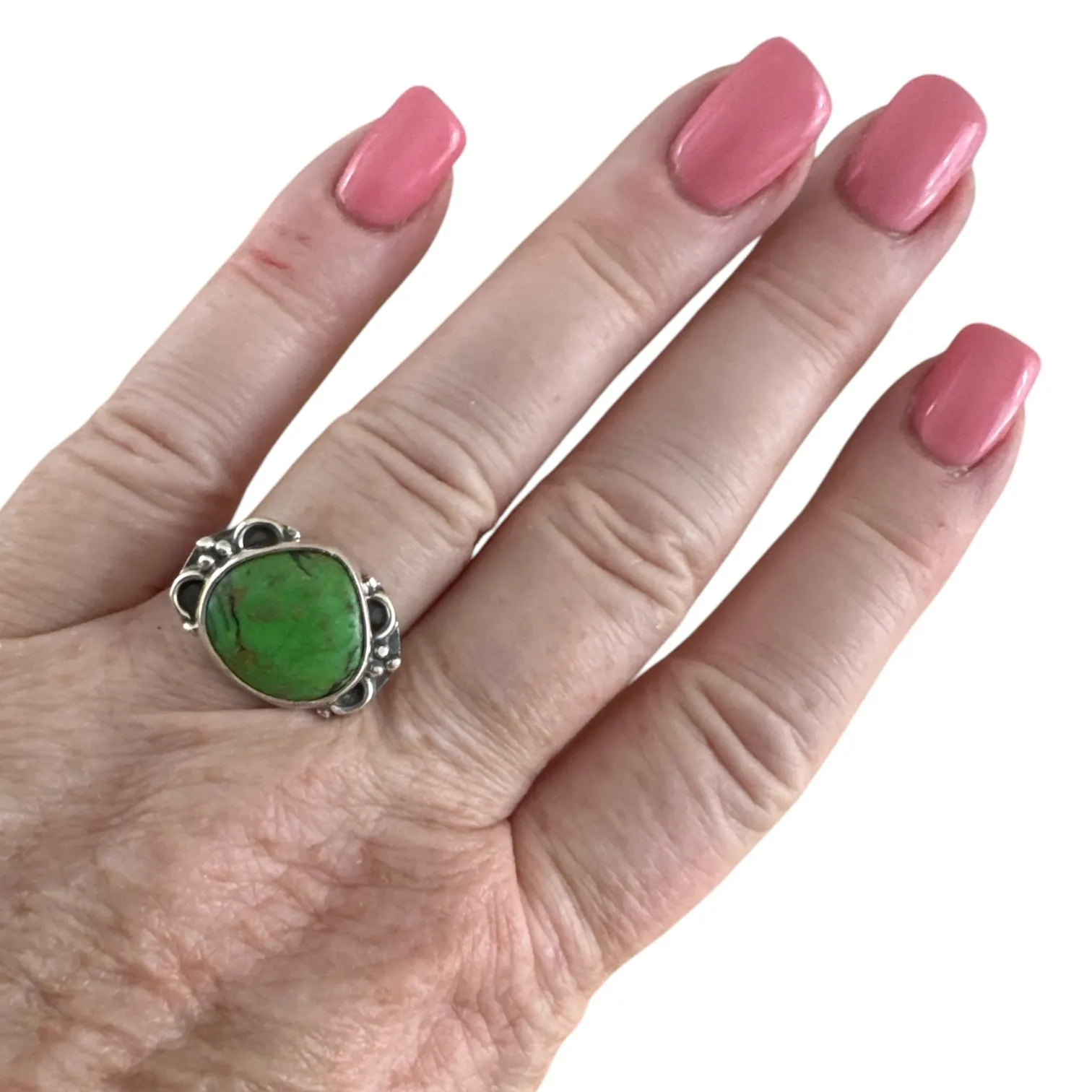 Green Mojave Turquoise Solid 925 Sterling Silver Ring 8