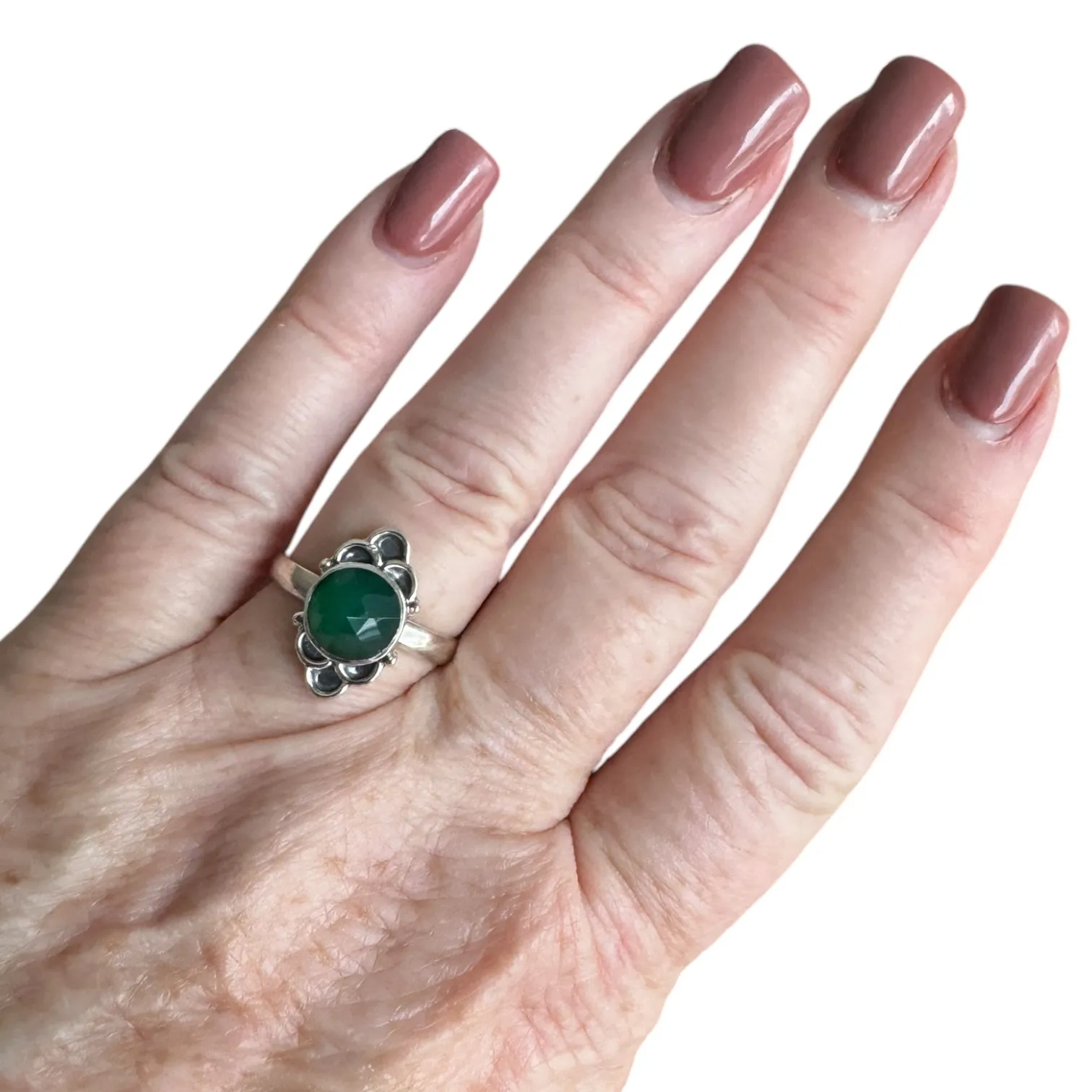 Green Onyx Solid 925 Sterling Silver Ring 7.5