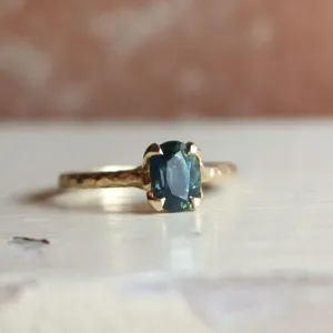 Green Sapphire Solitaire Leaf-y Engagement Ring