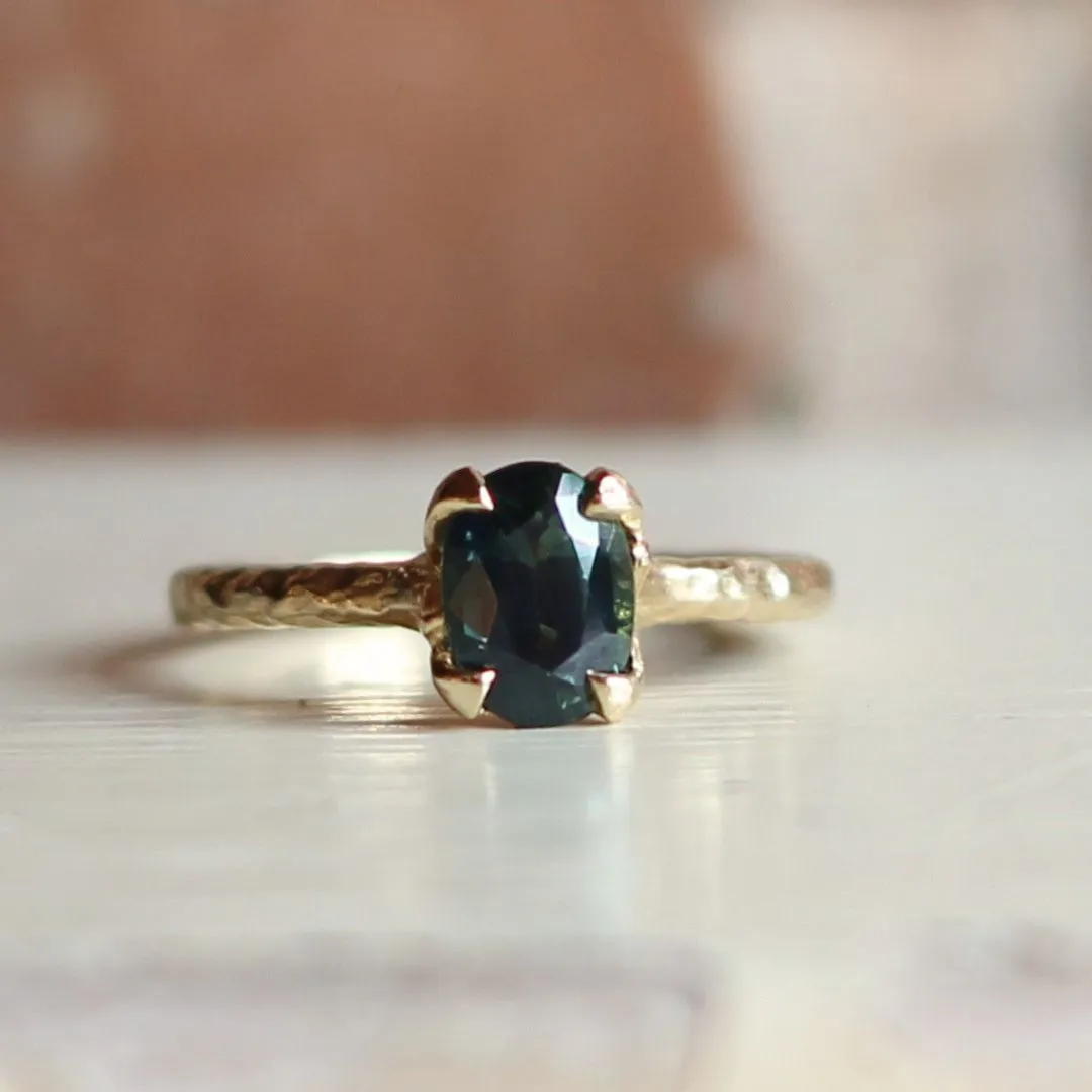 Green Sapphire Solitaire Leaf-y Engagement Ring
