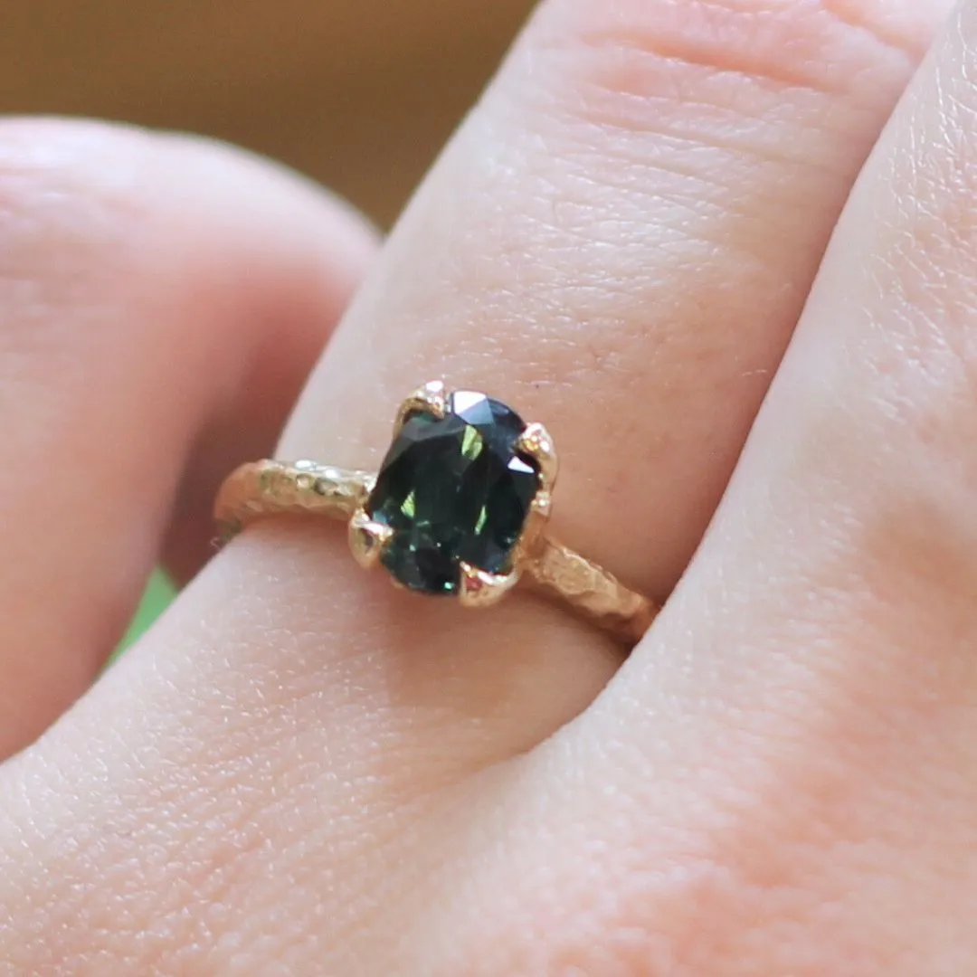 Green Sapphire Solitaire Leaf-y Engagement Ring