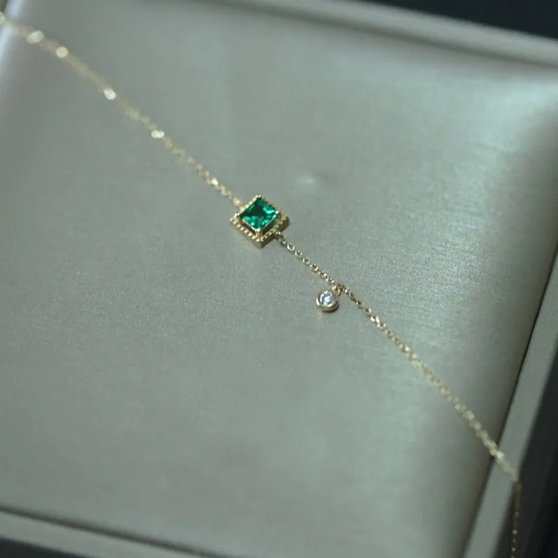 Green Zircon Square Bracelet - Elegant 925 Silver
