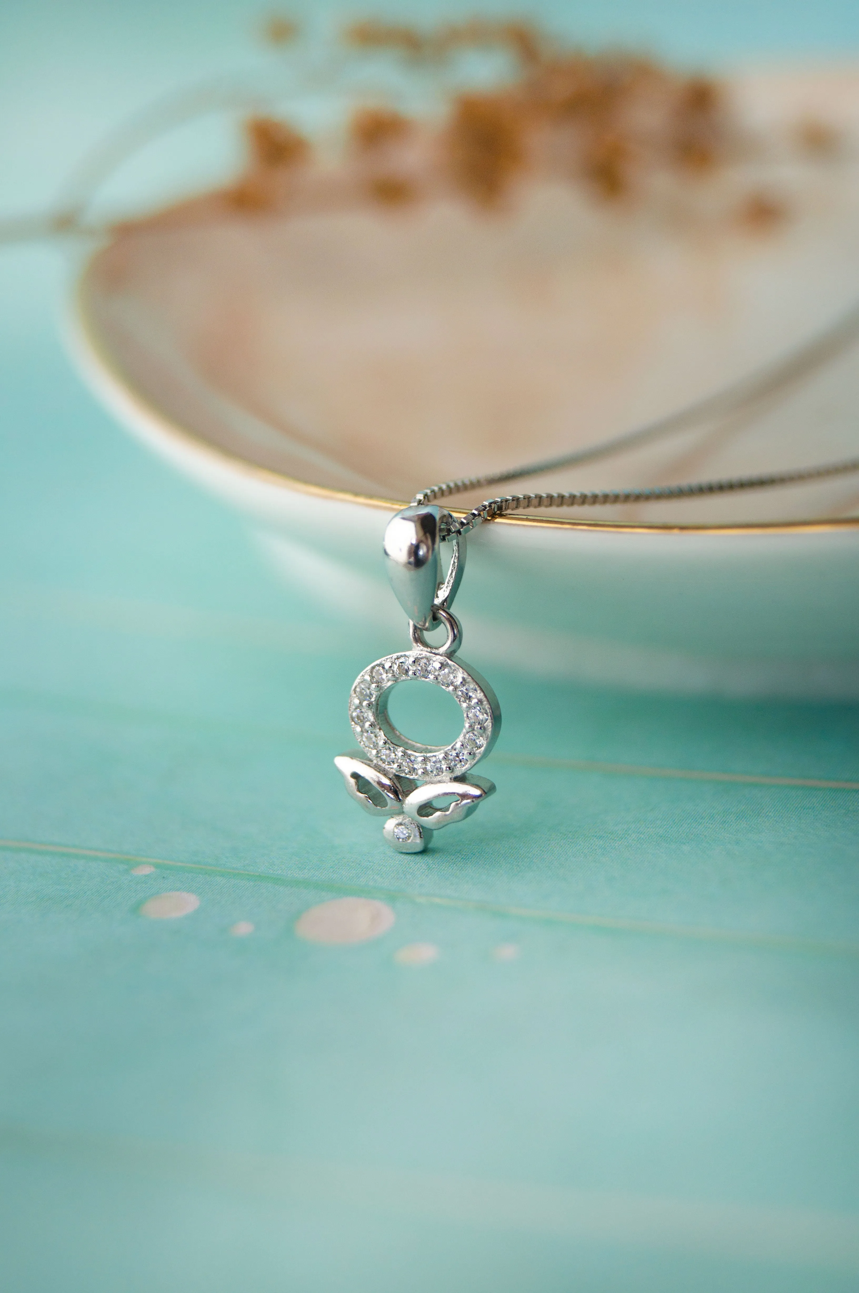 Halo Flower Rose Gold Plated Sterling Silver Pendant Set
