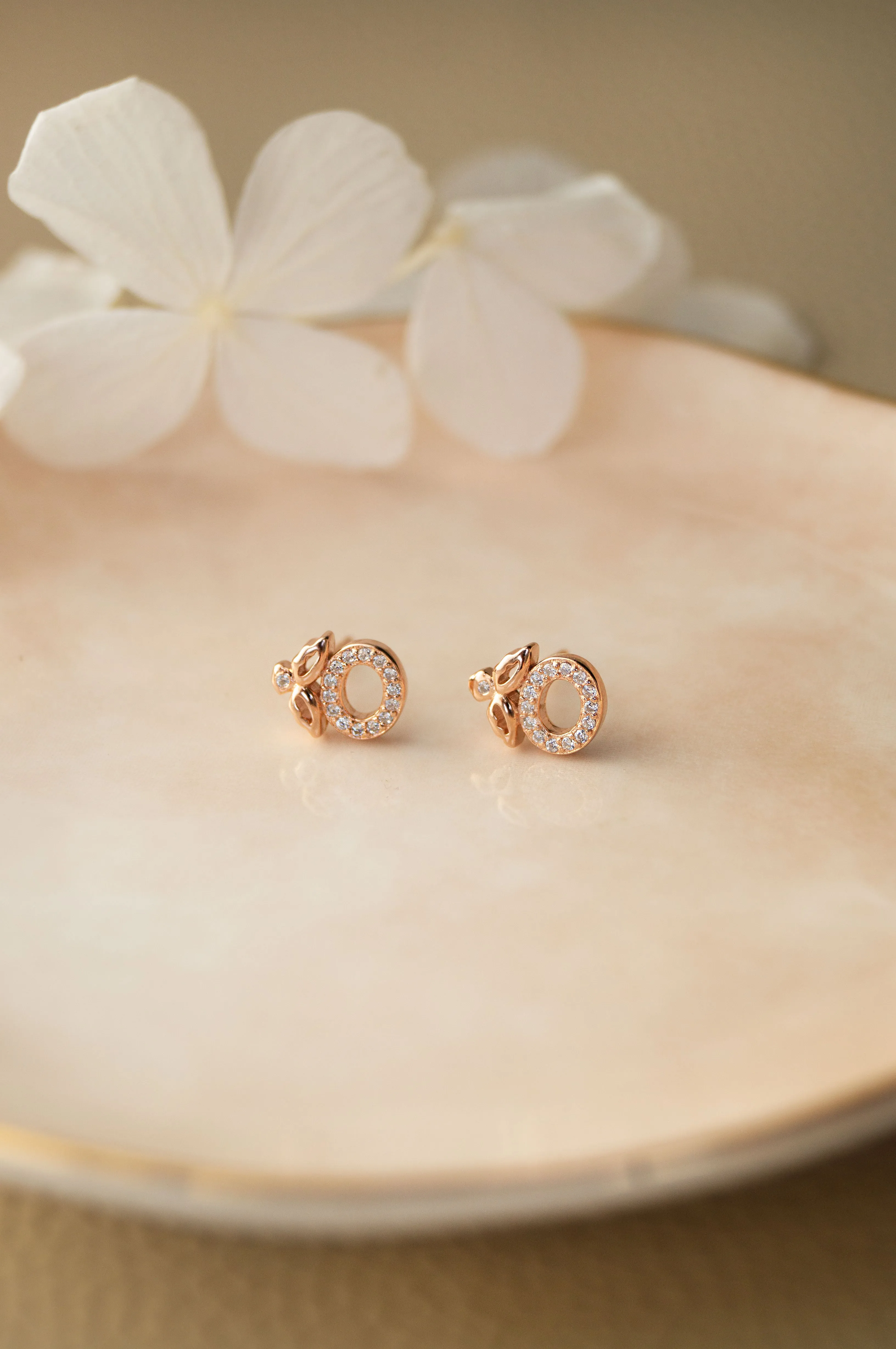 Halo Flower Rose Gold Plated Sterling Silver Pendant Set