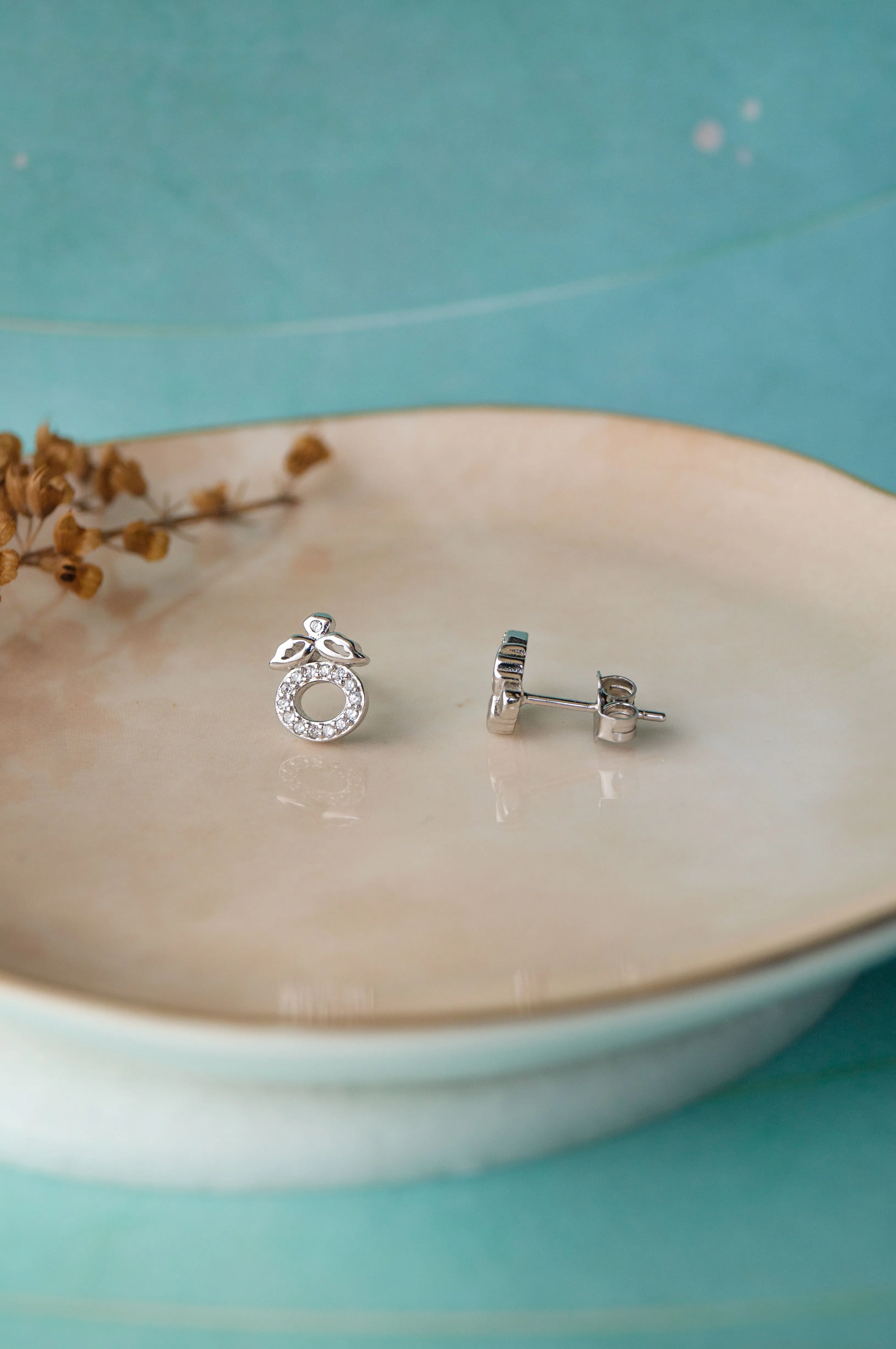Halo Flower Rose Gold Plated Sterling Silver Pendant Set