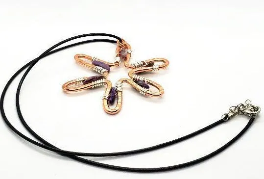 Handmade Sunshine Pendant Necklace With Purple Charoite - Copper