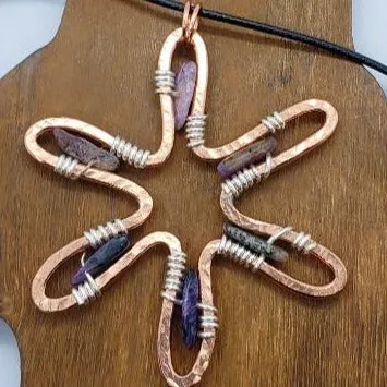 Handmade Sunshine Pendant Necklace With Purple Charoite - Copper