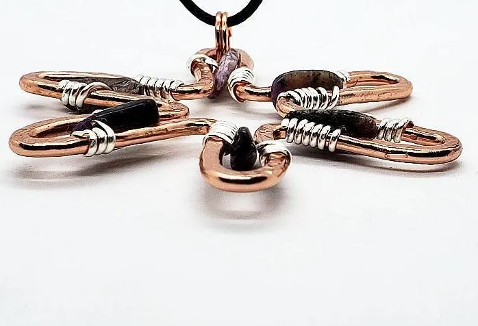 Handmade Sunshine Pendant Necklace With Purple Charoite - Copper