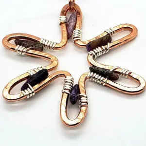 Handmade Sunshine Pendant Necklace With Purple Charoite - Copper