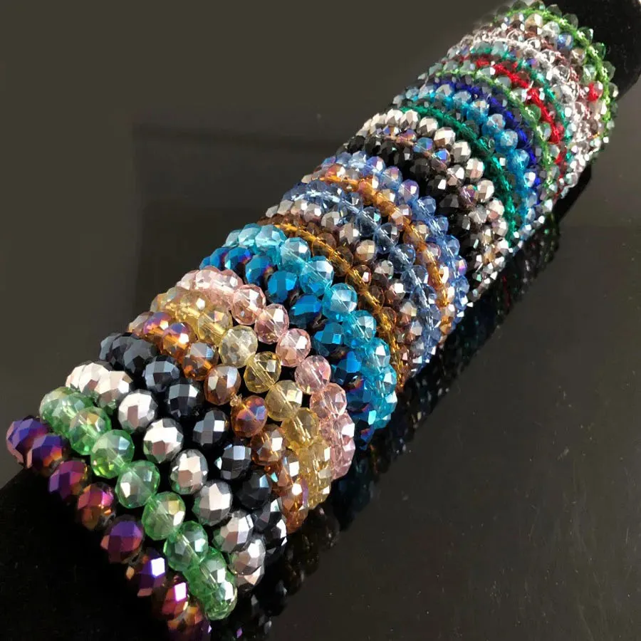 Handmade Women's Rhinestone Glass Crystal Beaded Round Beads Stretch Bracelet Femme Bangle Bracelets Girl Wrap Jewelry