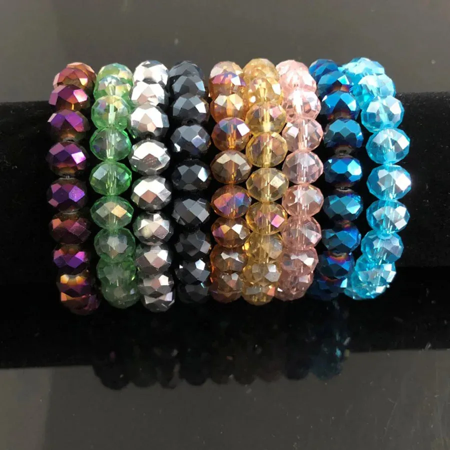Handmade Women's Rhinestone Glass Crystal Beaded Round Beads Stretch Bracelet Femme Bangle Bracelets Girl Wrap Jewelry