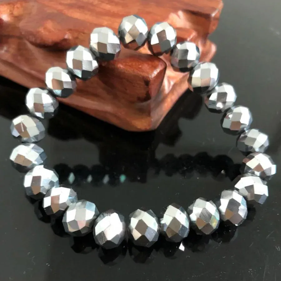 Handmade Women's Rhinestone Glass Crystal Beaded Round Beads Stretch Bracelet Femme Bangle Bracelets Girl Wrap Jewelry
