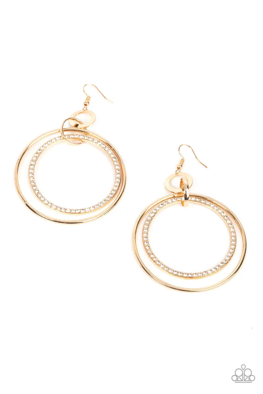 Haute Hysteria - Gold - White Rhinestone Hoops Paparazzi Fishhook Earrings