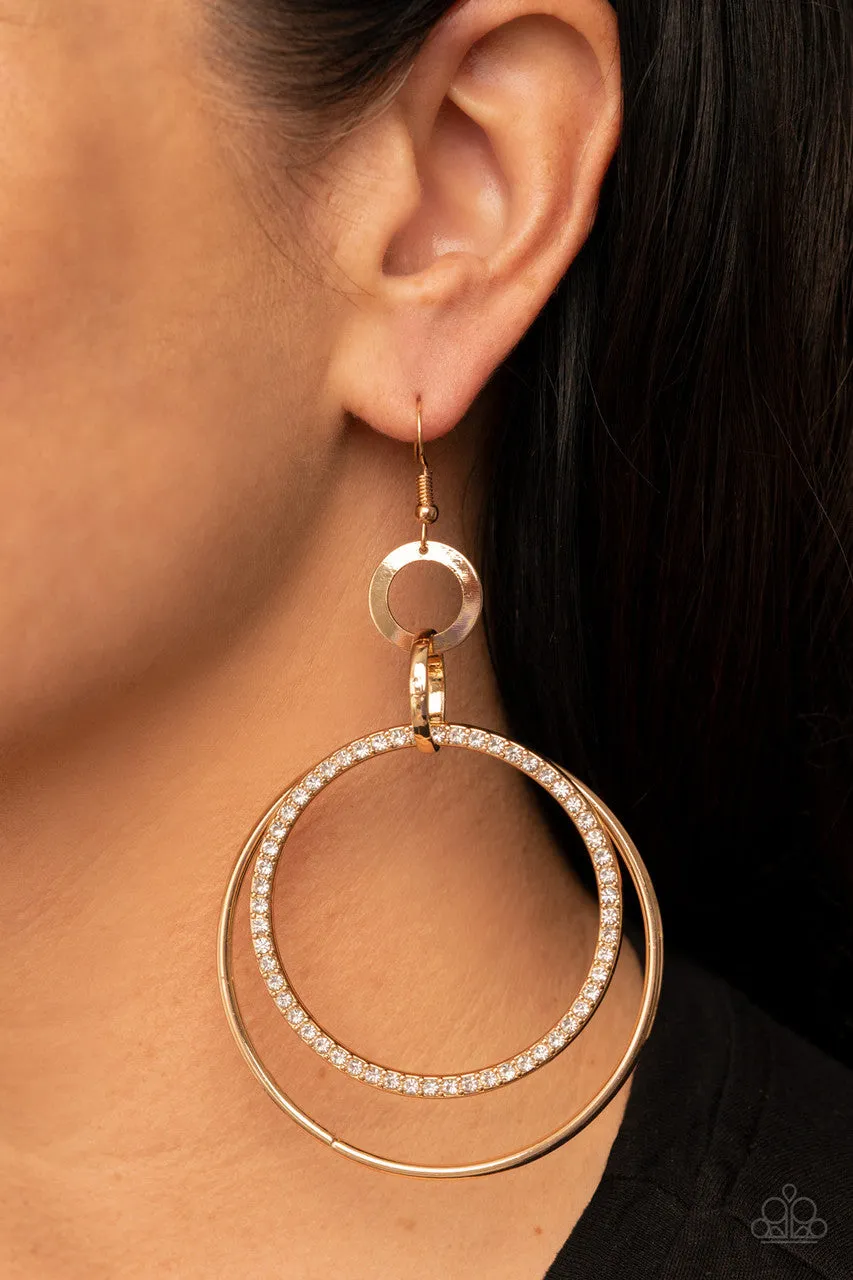 Haute Hysteria - Gold - White Rhinestone Hoops Paparazzi Fishhook Earrings