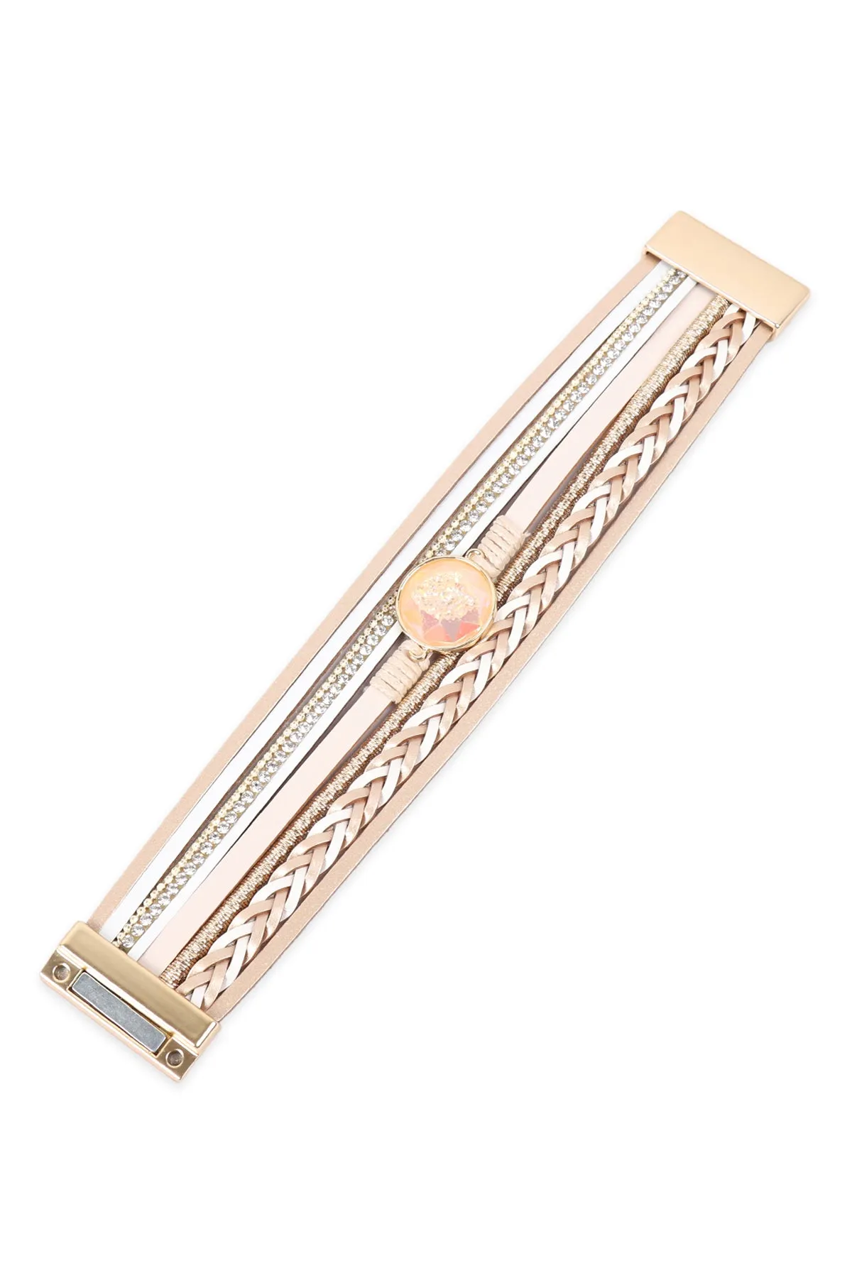 HDB3273 - LEATHER WRAP WITH CRYSTAL CHARM MAGNETIC LOCK BRACELET