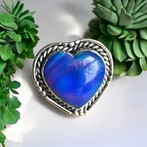 HEART Aurora Opal Solid 925 Sterling Silver Ring 7