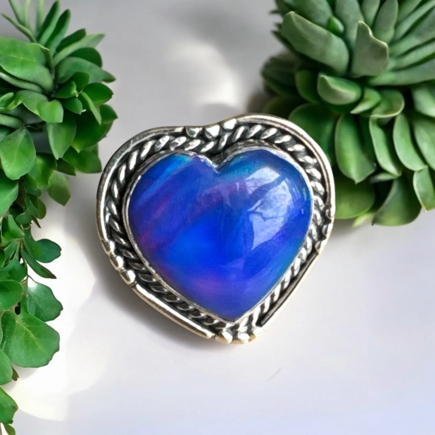 HEART Aurora Opal Solid 925 Sterling Silver Ring 7