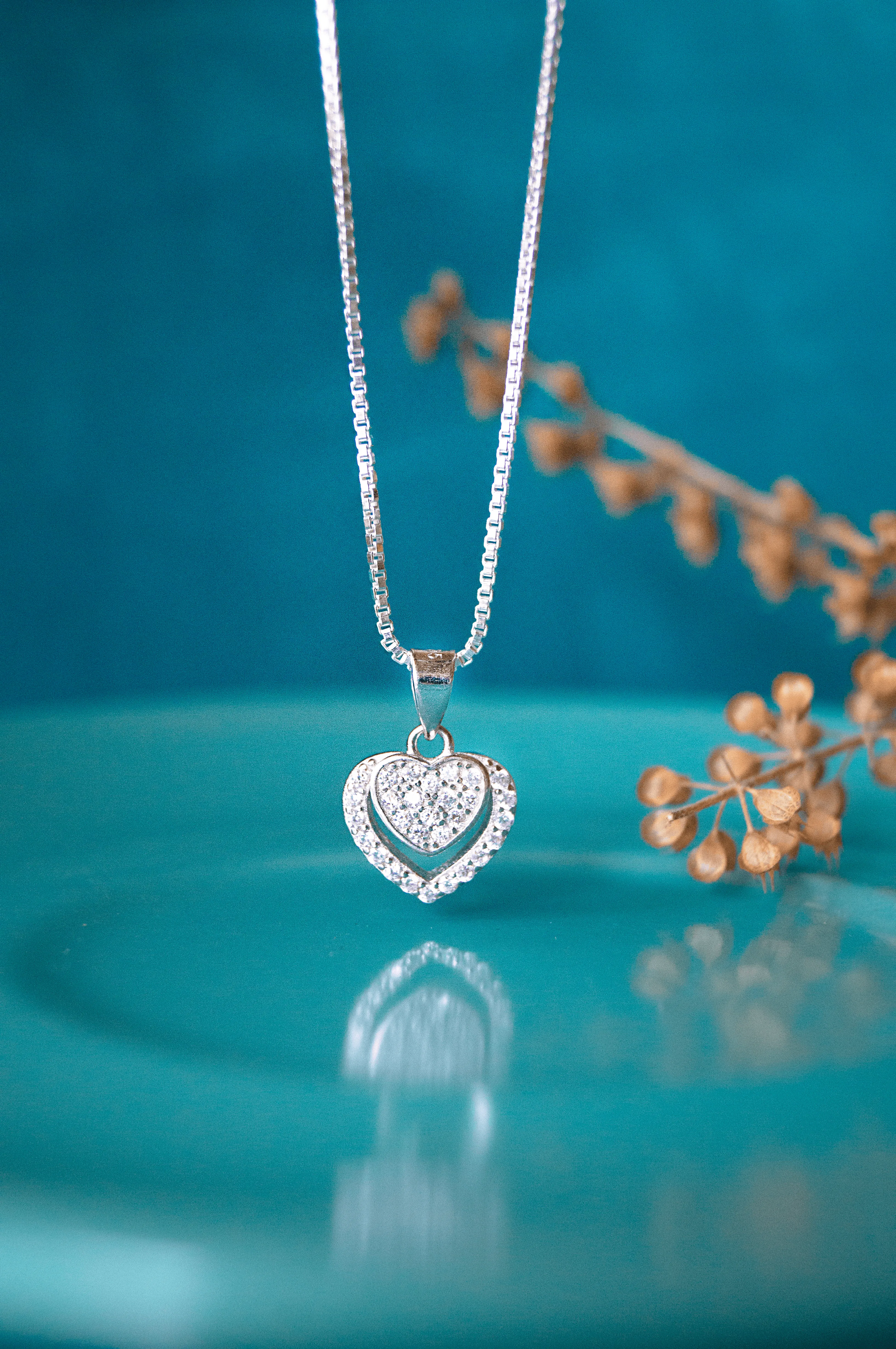 Heart In Heart Sterling Silver Pendant Set