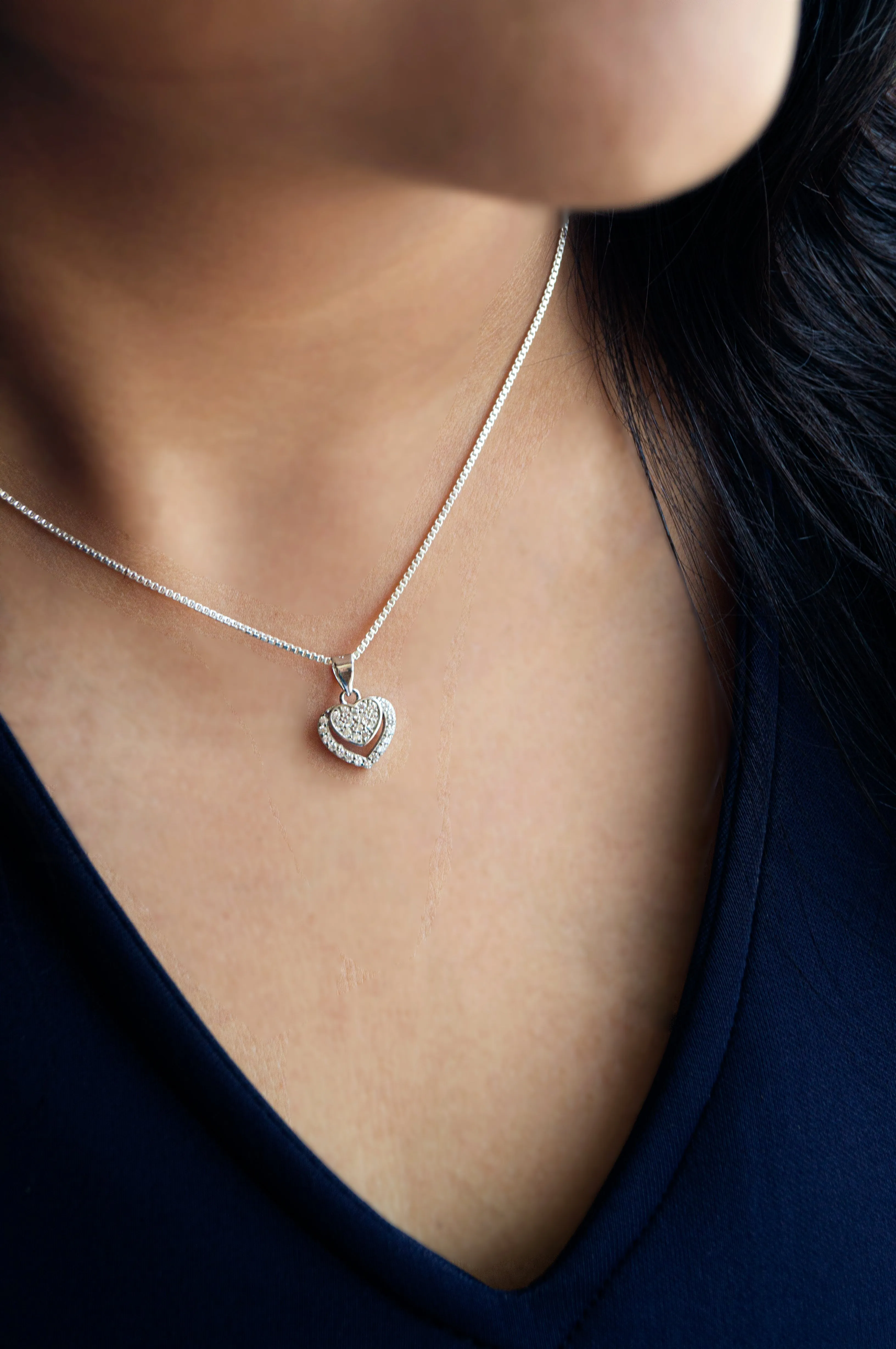 Heart In Heart Sterling Silver Pendant Set