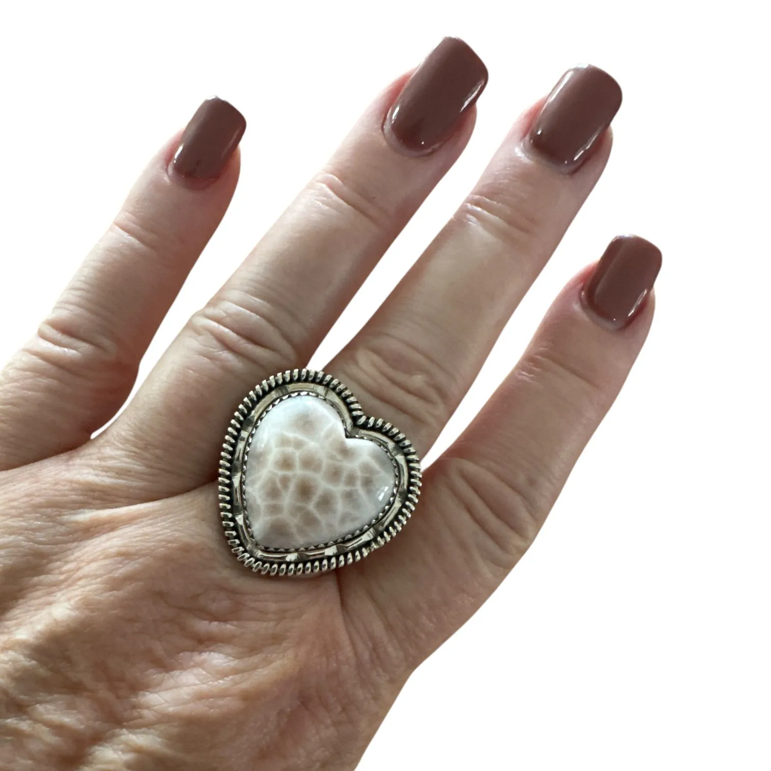 HEART Natrolite Solid 925 Sterling Silver Ring 9.5