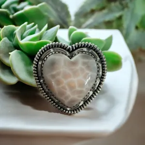 HEART Natrolite Solid 925 Sterling Silver Ring 9.5